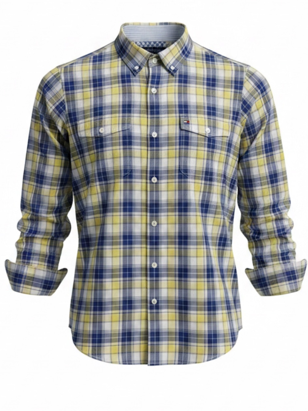 Tommy Hilfiger Blue and Yellow Plaid Button-Down Shirt